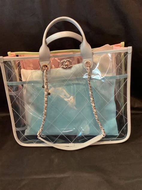 chanel pearl beach bag|Chanel clear tote bag.